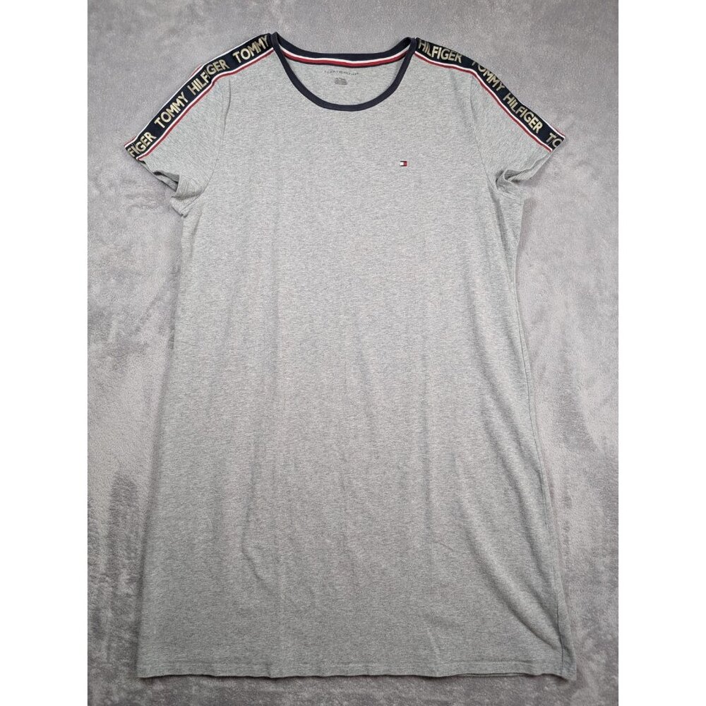 Tommy Hilfiger T Shirt Dress Womens Size XL Gray Crew Neck Y2K Streetwear Preppy